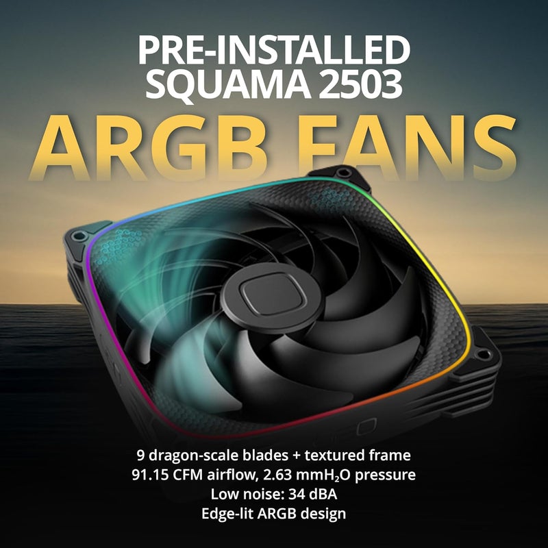 Geometricfuture Eskimo Pro - 420mm AIO CPU Liquid Water Cooler- RGB PWM Squama 2503B 140mm Fan x 3- Fit Intel® LGA 1700, AMD®AM5 - Black- (GEO-EP-42B) - Image 5